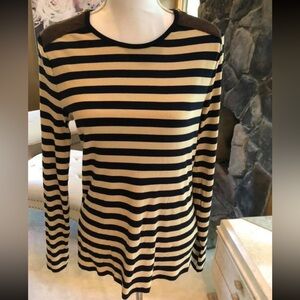 Lauren Ralph Lauren Navy/Cream/Brown Striped Long-Sleeve Brown Faux Suede Sz LG